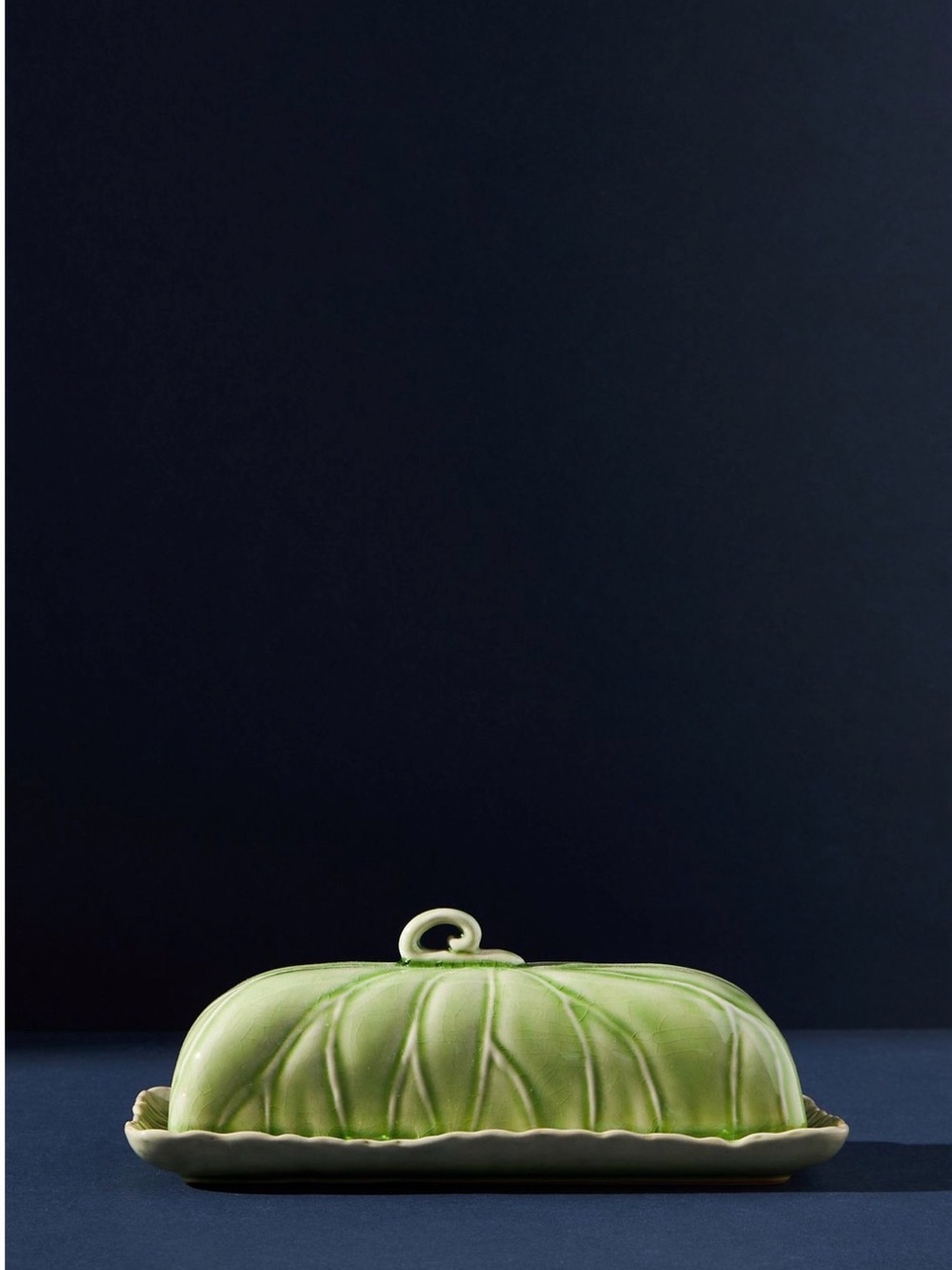 Anthropologie Lilypad Green Ceramic Butter Dish